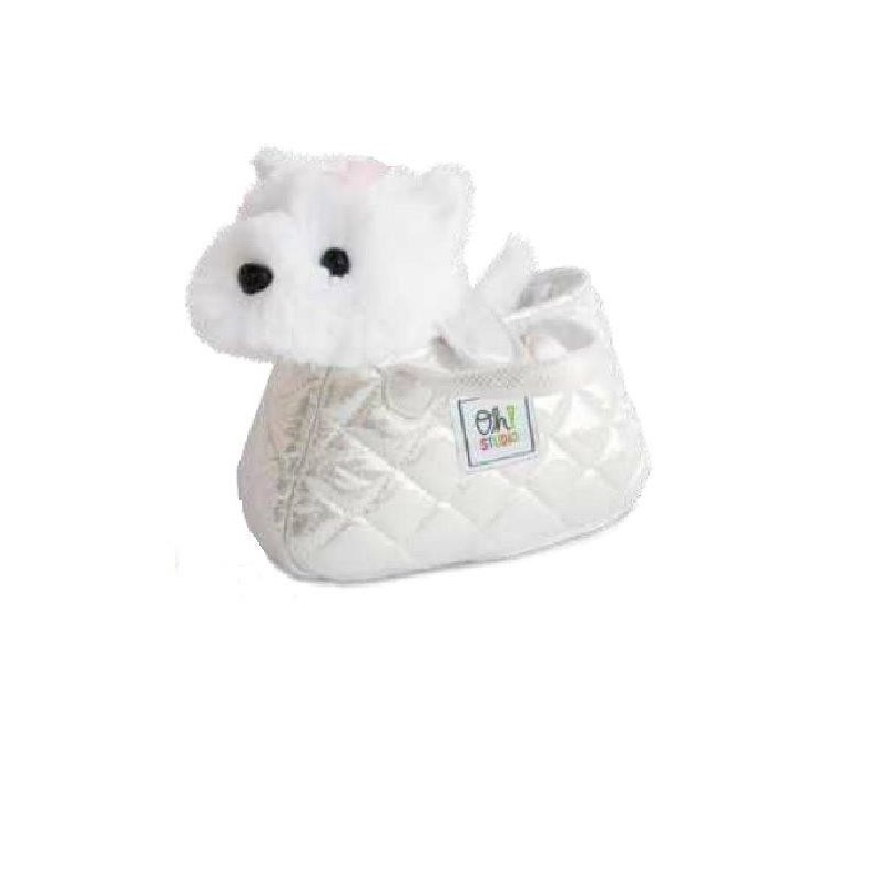 Accueil Histoire d'ours doudou Histoire d'ours Chien Blanc dans son sac argenté 18cms OH1022 Oh studio Pantin