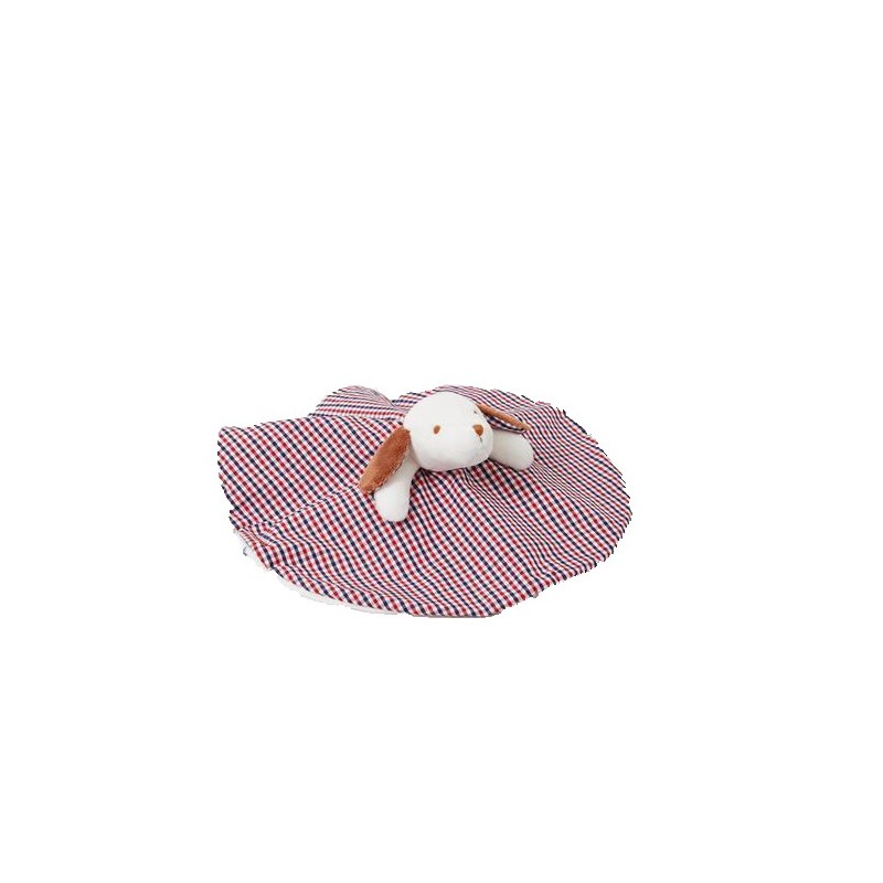 Accueil Jacadi doudou Jacadi Chien Marron Reversible a carreau Dos Ours Blanc Rond Petite Ecole Plat