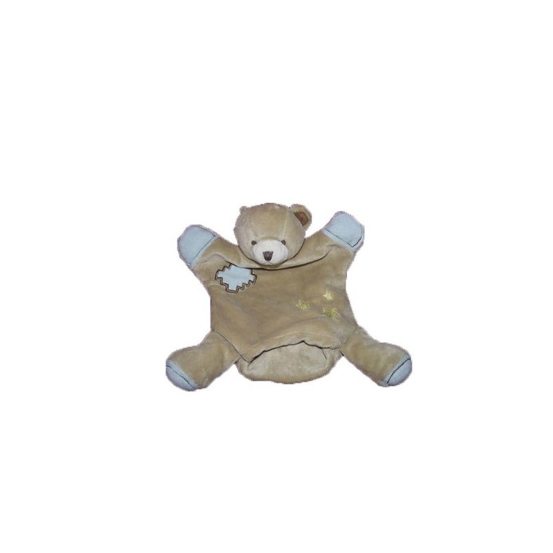 Accueil Doudou et Compagnie doudou Doudou et compagnie Ours Beige etoile jaune bras bleu Marionnette