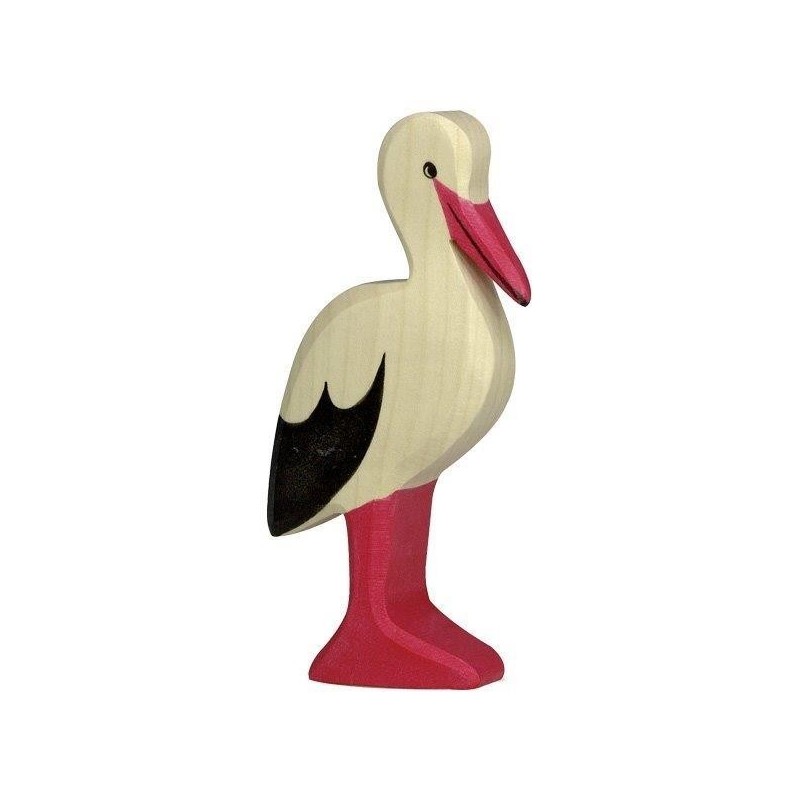 JJB  Figurine en Bois Holztiger Cigogne