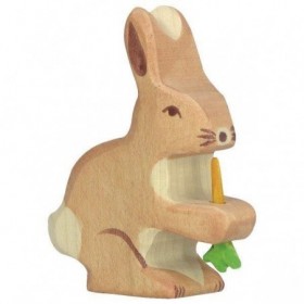 JJB  Figurine en Bois Holztiger lapin avec Carotte