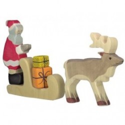 JJB  Holztiger Luge ou traineau père Noël en Bois 17 x 2,8 x 9 cm