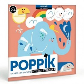 JJB  Poppik 6 cartes des animaux 96 Stickers Gommettes