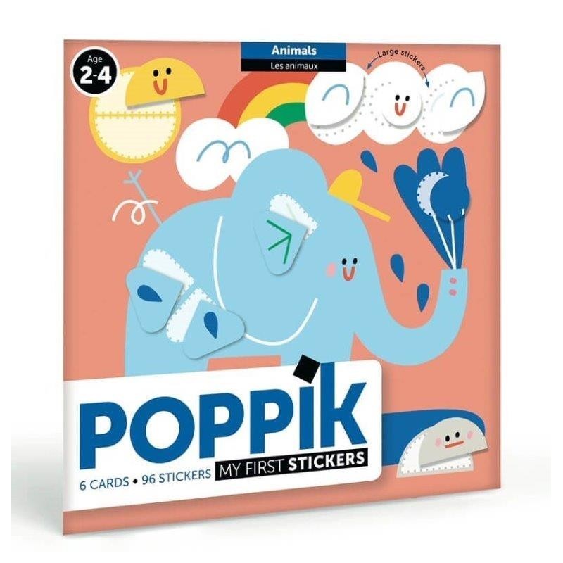 JJB  Poppik 6 cartes des animaux 96 Stickers Gommettes