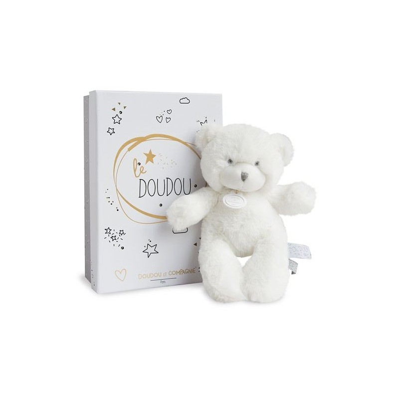 doudou Doudou et compagnie Ours Blanc etiquette argent 20cms