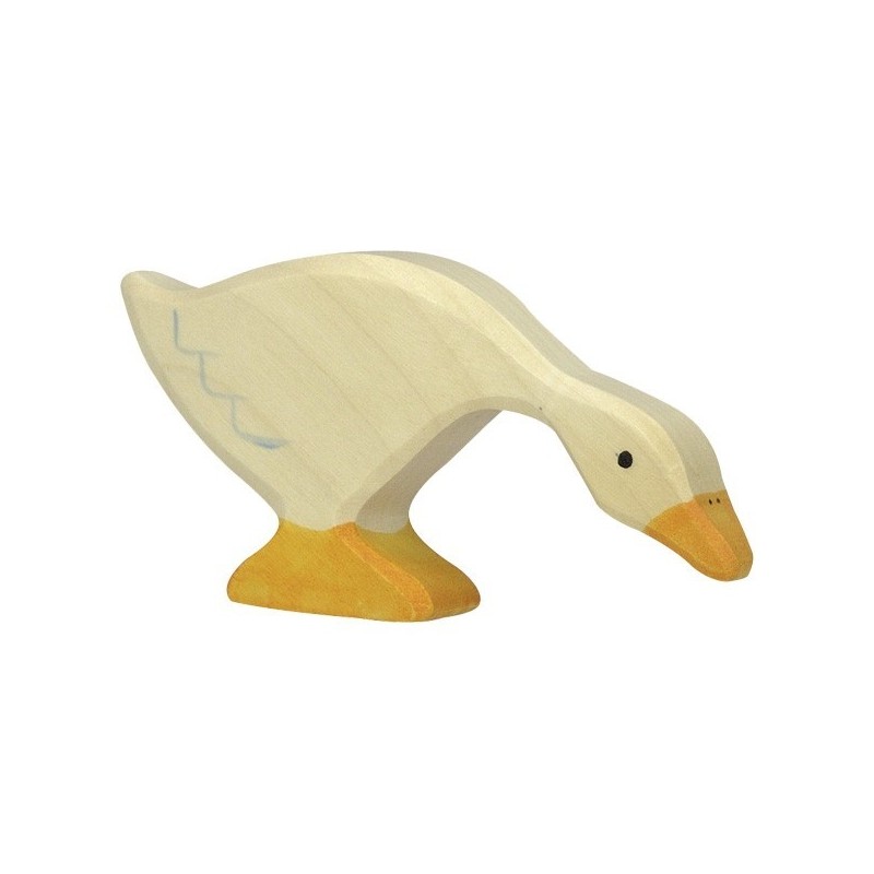 JJB  Figurine en Bois Holztiger Oie mangeant