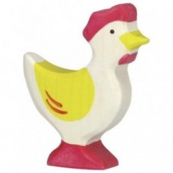 JJB  Figurine en Bois Holztiger la Poule debout jaune