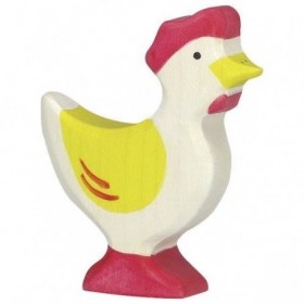 JJB  Figurine en Bois Holztiger la Poule debout jaune