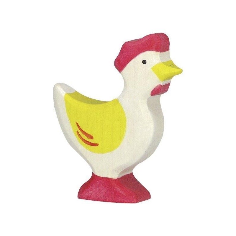 JJB  Figurine en Bois Holztiger la Poule debout jaune