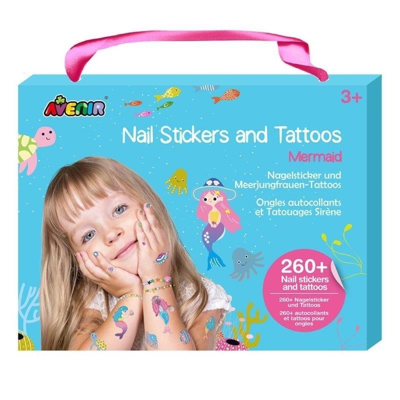 JJB AVENIR Coffret Autocollant stickers Ongles et Tatouages Sirène