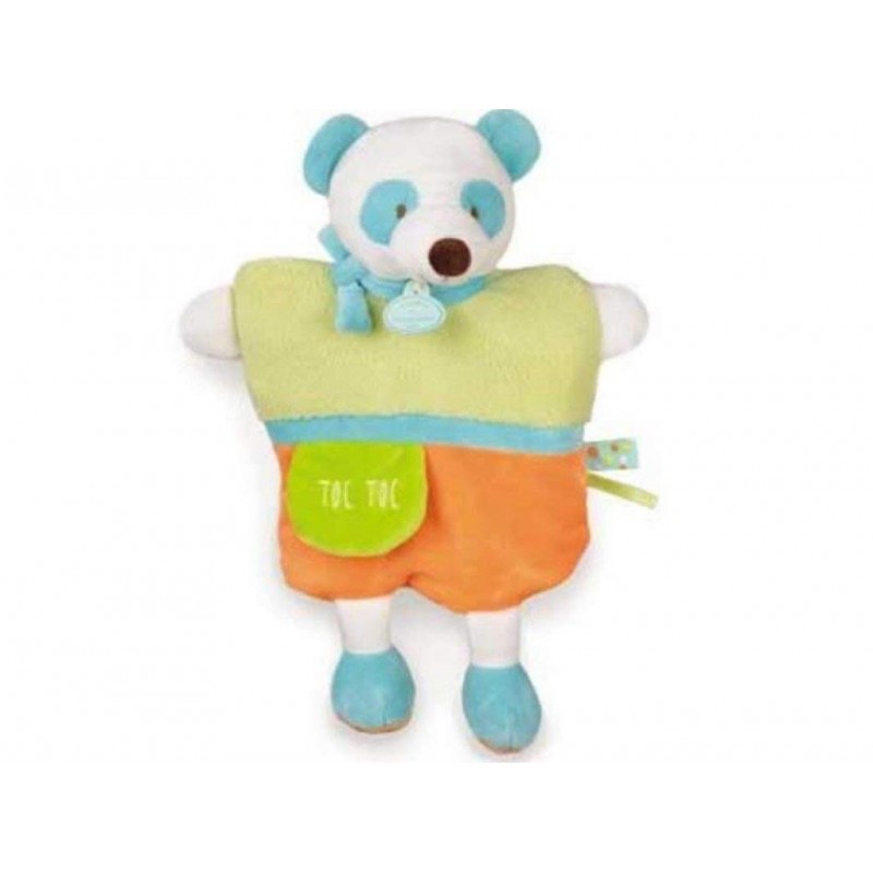 Doudou peluche musicale Panda bleu vert Babysun 20 cm