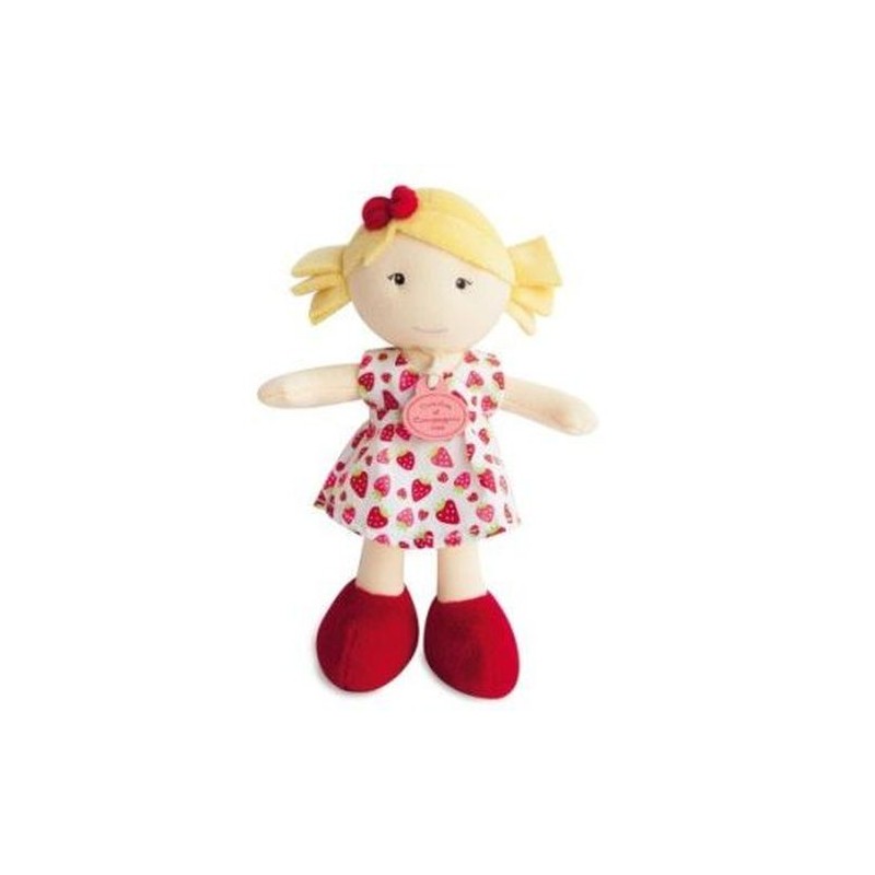 Accueil Doudou et Compagnie doudou Doudou et Compagnie Poupee Blanc robe fraise Demoiselle de doudou Pantin