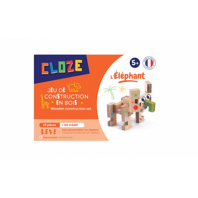 JJB  Cloze Set de Construction en Bois Créer Ton Elephant