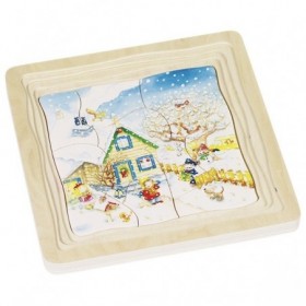 JJB  Goki Puzzle 4 en 1 en Bois sur les Saisons