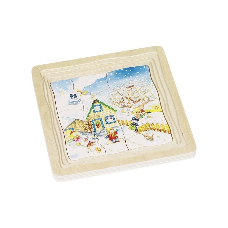 JJB  Goki Puzzle 4 en 1 en Bois sur les Saisons