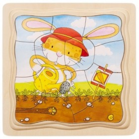 JJB  Goki Puzzle en Bois 4 en 1 Le Potager