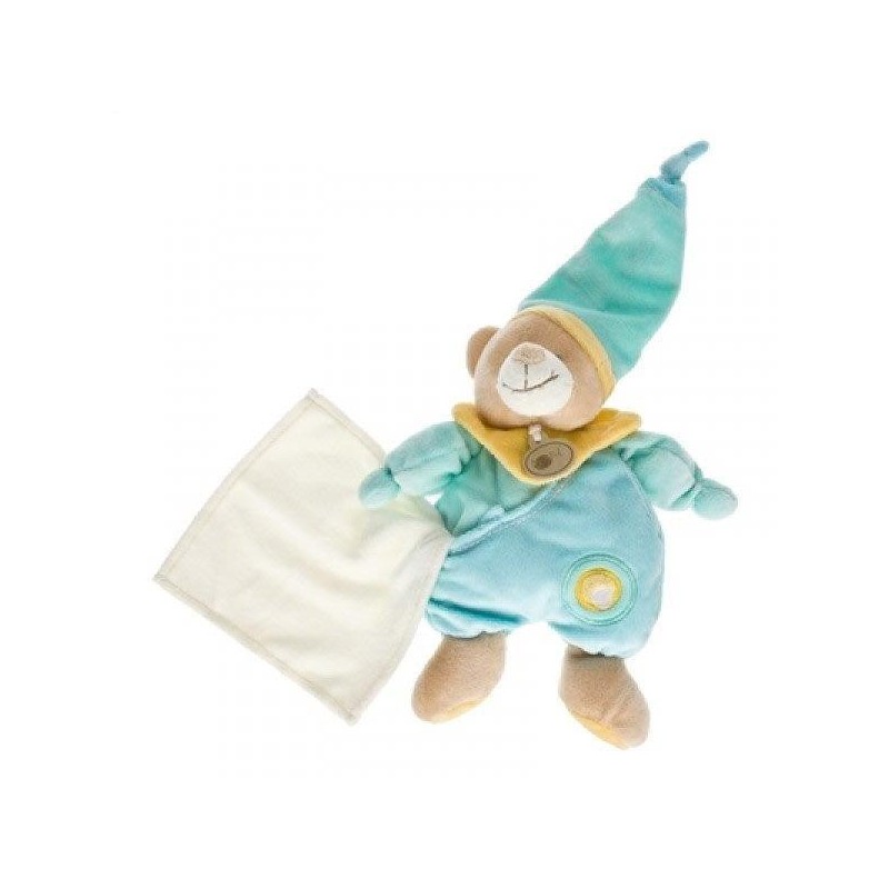 Accueil Babynat doudou Babynat Ours Bleu salopette mouchoir bonnet 26cms Pantin