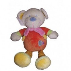 Accueil Nicotoy Doudou Nicotoy Ours Orange cœur foulard rose rayure jaune Pantin