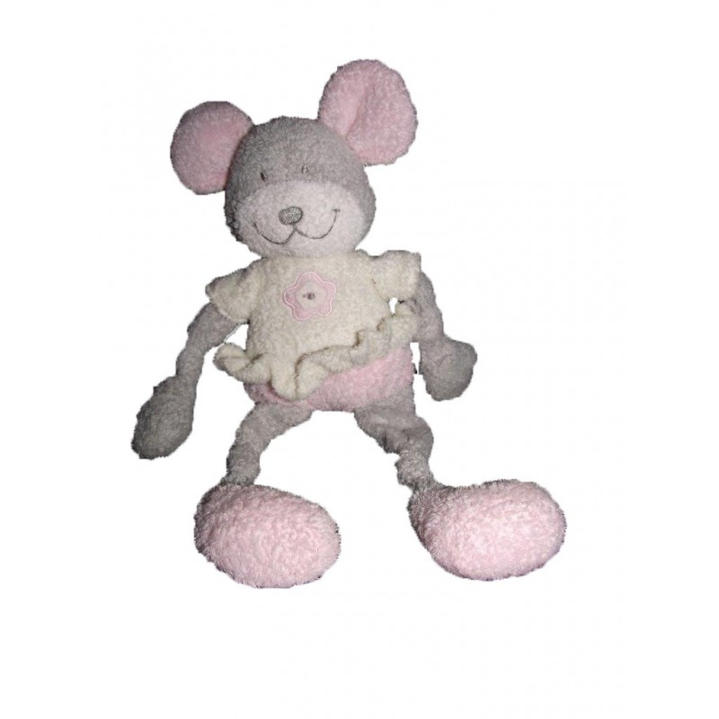 Accueil Nicotoy Doudou Nicotoy Souris Gris robe rose blanc Pantin