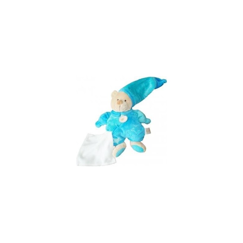 Accueil Babynat doudou Babynat Ours Bleu salopette et bonnet etoile mouchoir blanc Pantin