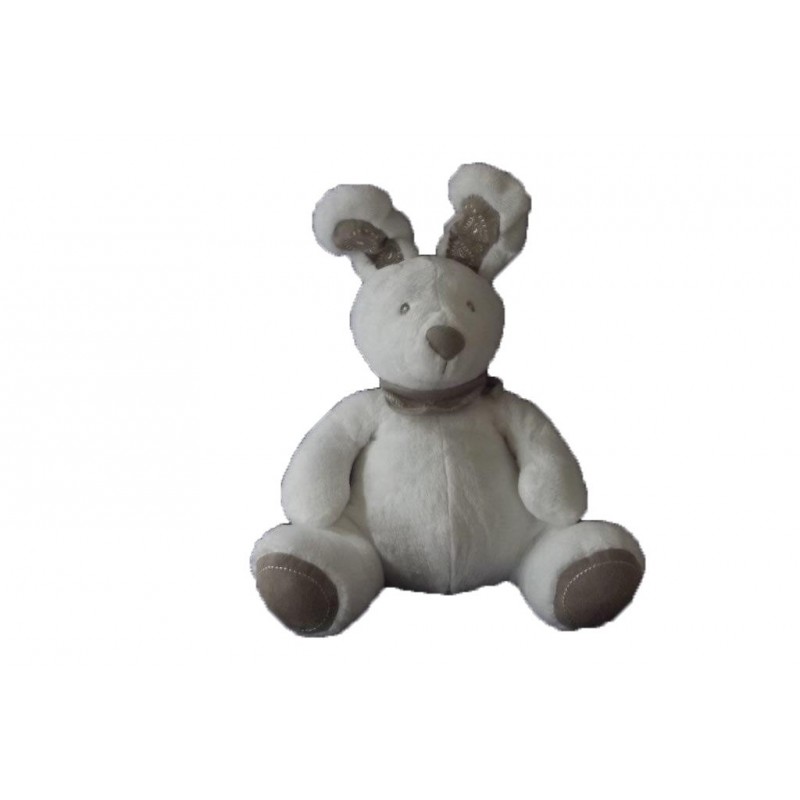 Accueil Nicotoy Doudou Nicotoy Lapin Blanc gris assis 25cms /35cms avec oreilles Bandana Pantin