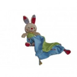 Accueil Nicotoy Doudou Nicotoy Lapin Bleu avec mouchoir bleu a pois vert 15cms Pantin