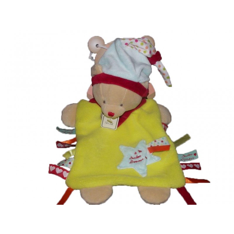 Accueil Babynat doudou Babynat Ours Jaune bonnet d'amour etiquette Doudou d'amour Plat