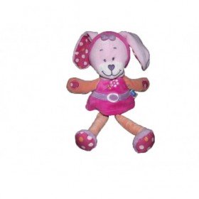 Accueil Tex Doudou Tex Lapin Rose robe pois blanc capuche patte orange Poupee