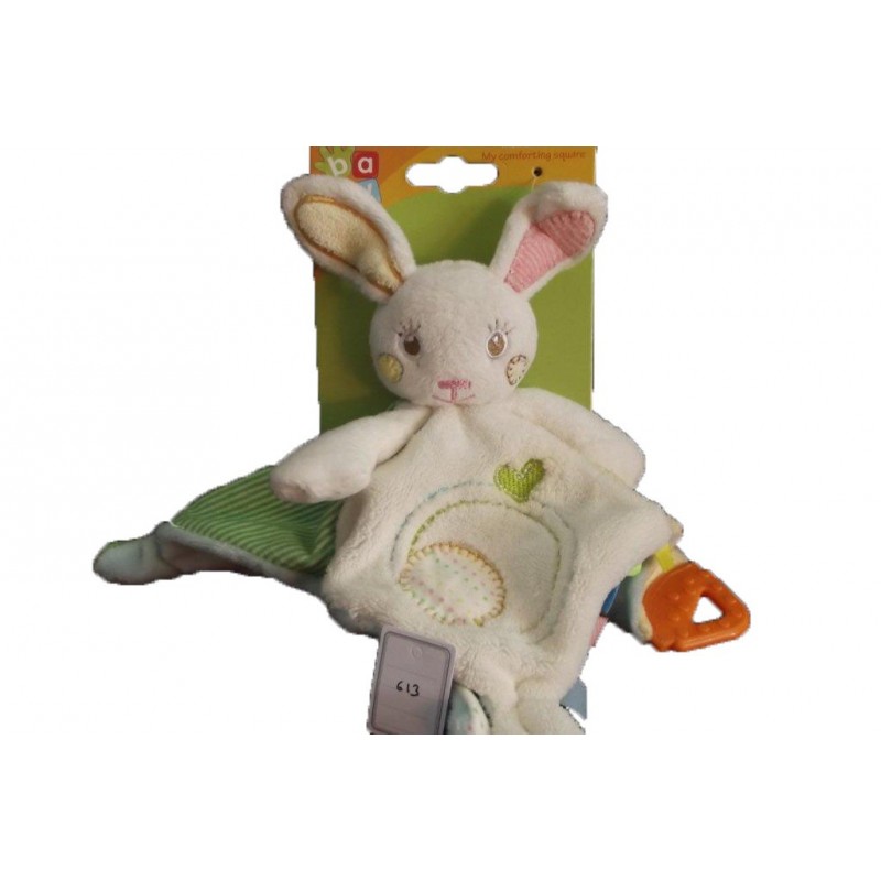 Accueil Z'autres marques Doudou Auchan Lapin Blanc rayure coeur orange dentition plat