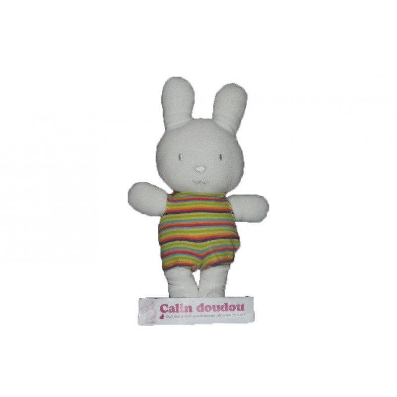 Accueil Z'autres marques Doudou Vertbaudet Lapin Blanc salopette rayure Pantin