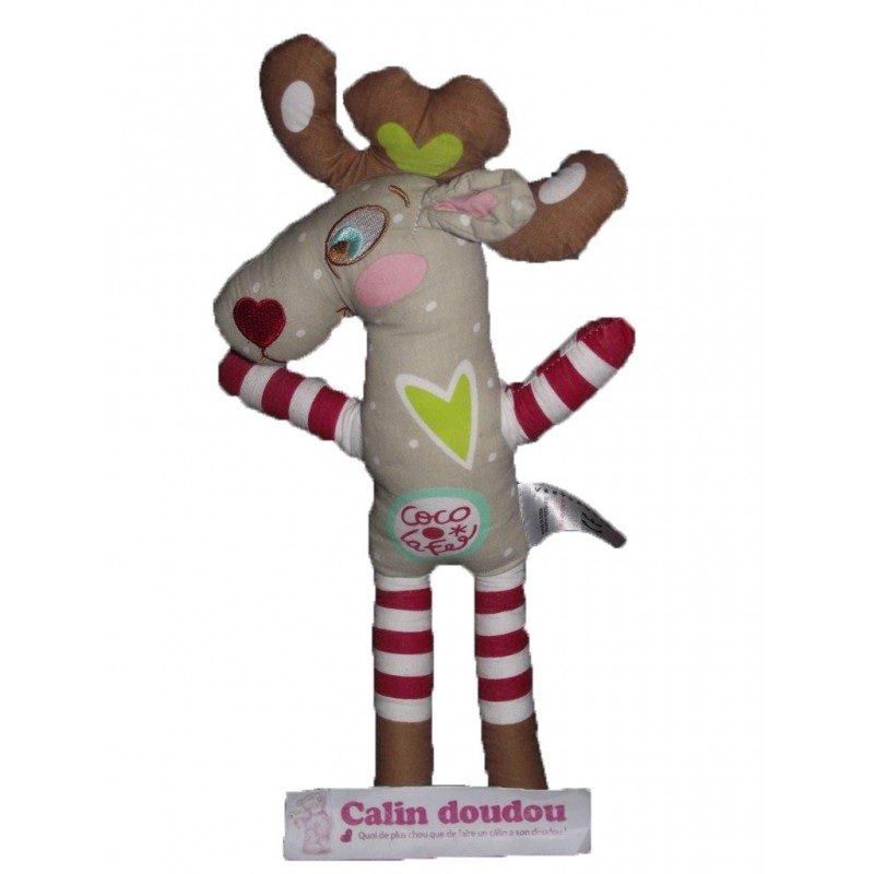 Accueil Z'autres marques Doudou Vertbaudet Renne Gris coco la fee cœur vert rayure rouge 33cms Pantin