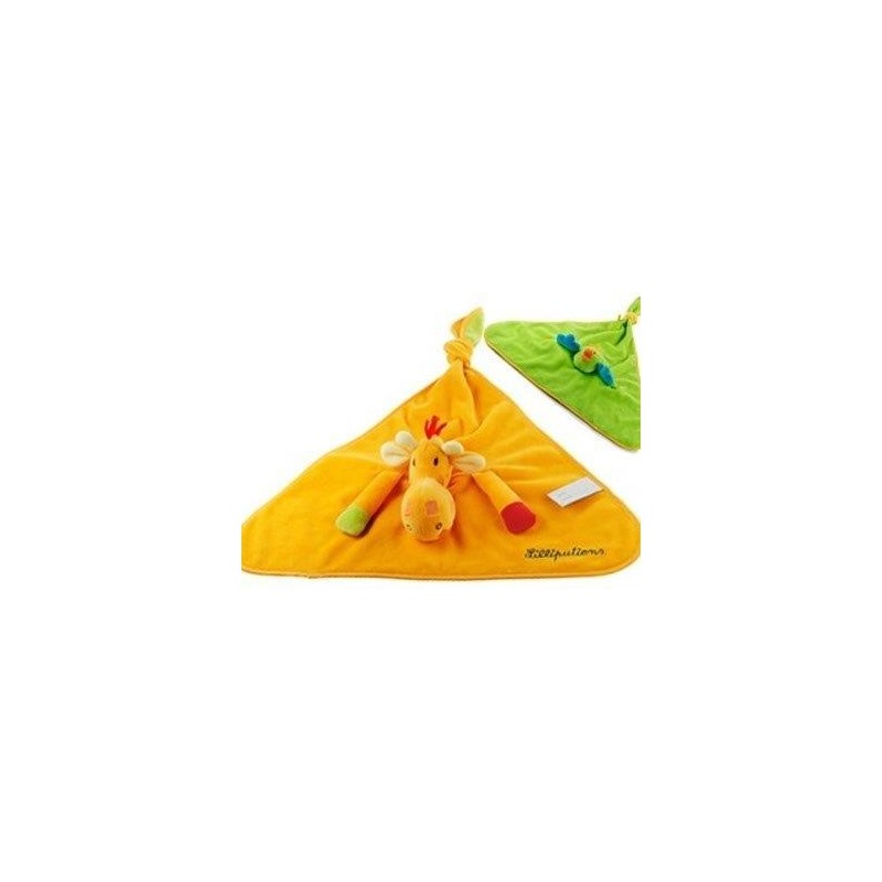 Accueil Z'autres marques Doudou Lilliutiens Girafe Orange Noemie au dos oiseau perroquet coco vert Noemie Plat