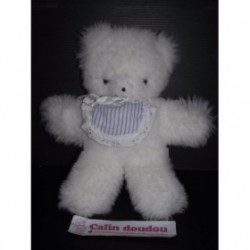 Accueil Z'autres marques Doudou C.D.J Ours Blanc Peluche Vintage bavoir bleu rayure Pantin
