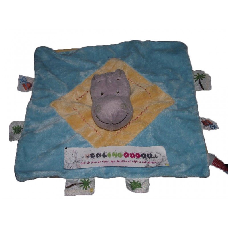 Accueil Z'autres marques Doudou Influx Hippo Bleu etiquette palmier plat