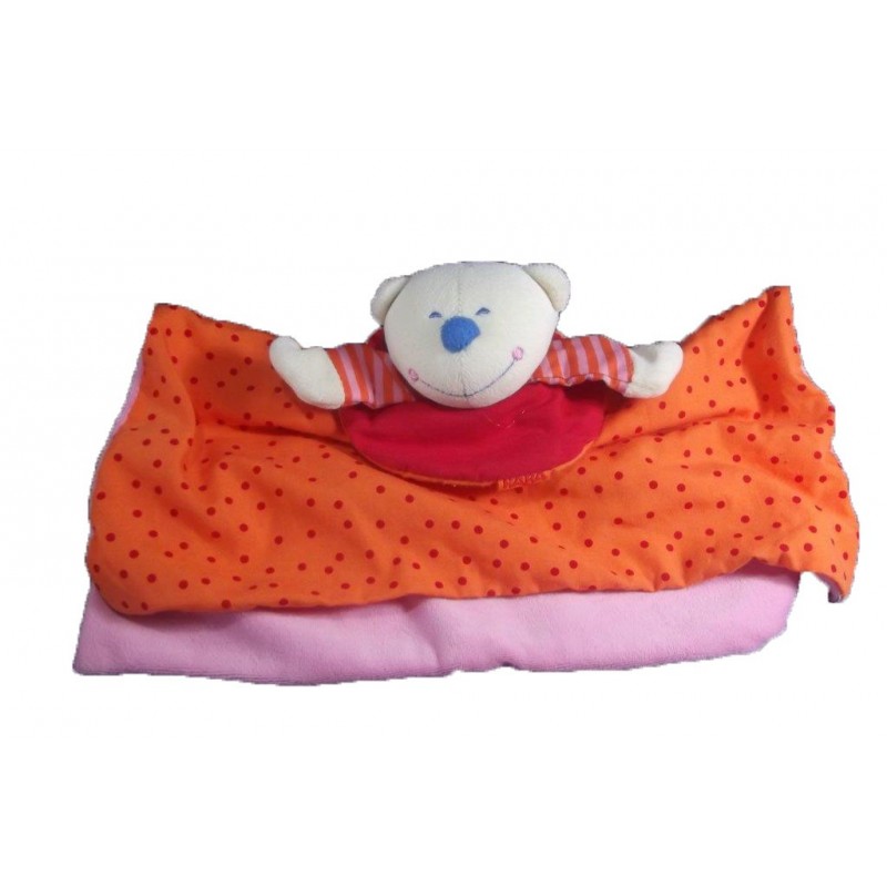 Accueil Z'autres marques Doudou HABA Ours Orange mouchoir carre orange pois rouge dessous rose  Plat