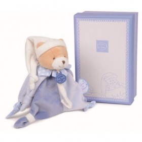 Accueil Doudou et Compagnie Doudou et Compagnie Ours Petit Chou Attache tetine bleu plat DC2714