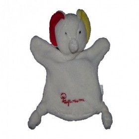 Accueil Z'autres marques Doudou Fleurus Papoum elephant blanc oreilles jaunes et rouge marionnette