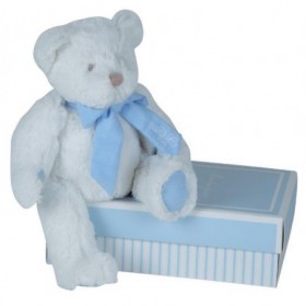 Accueil Doudou et Compagnie Doudou et Compagnie ours bear Blanc col Bleu 25cms mon tout petit DC2341