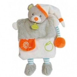 Accueil Babynat doudou Babynat Ours Gris Oscar Orange Bonnet Blanc Les Douillettes Marionnette