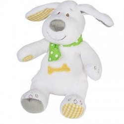 Accueil Bengy doudou Bengy Chien Blanc Wouf os jaune foulard vert pois oreille gris orange 25cm Pantin