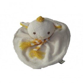 Accueil DPAM doudou DPAM Mouton Blanc rond foulard jaune rayure  Hochet